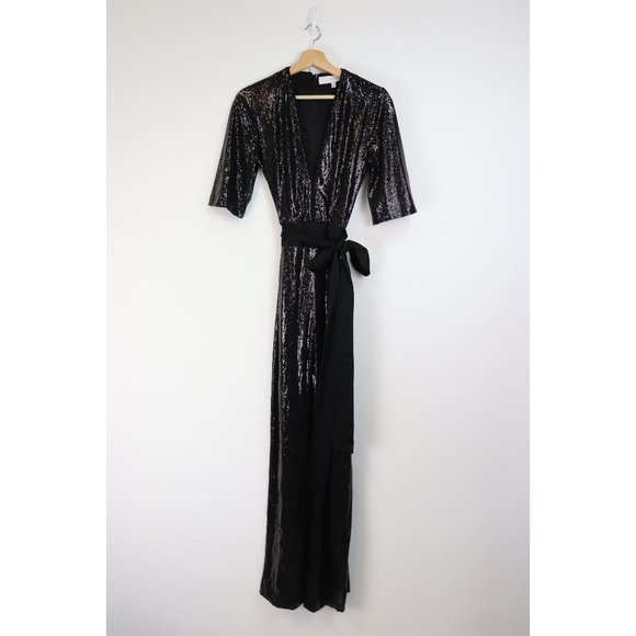 NEW Galvan Galaxy Sequin V-Neck Jumpsuit Black 6 - Picture 4 of 9